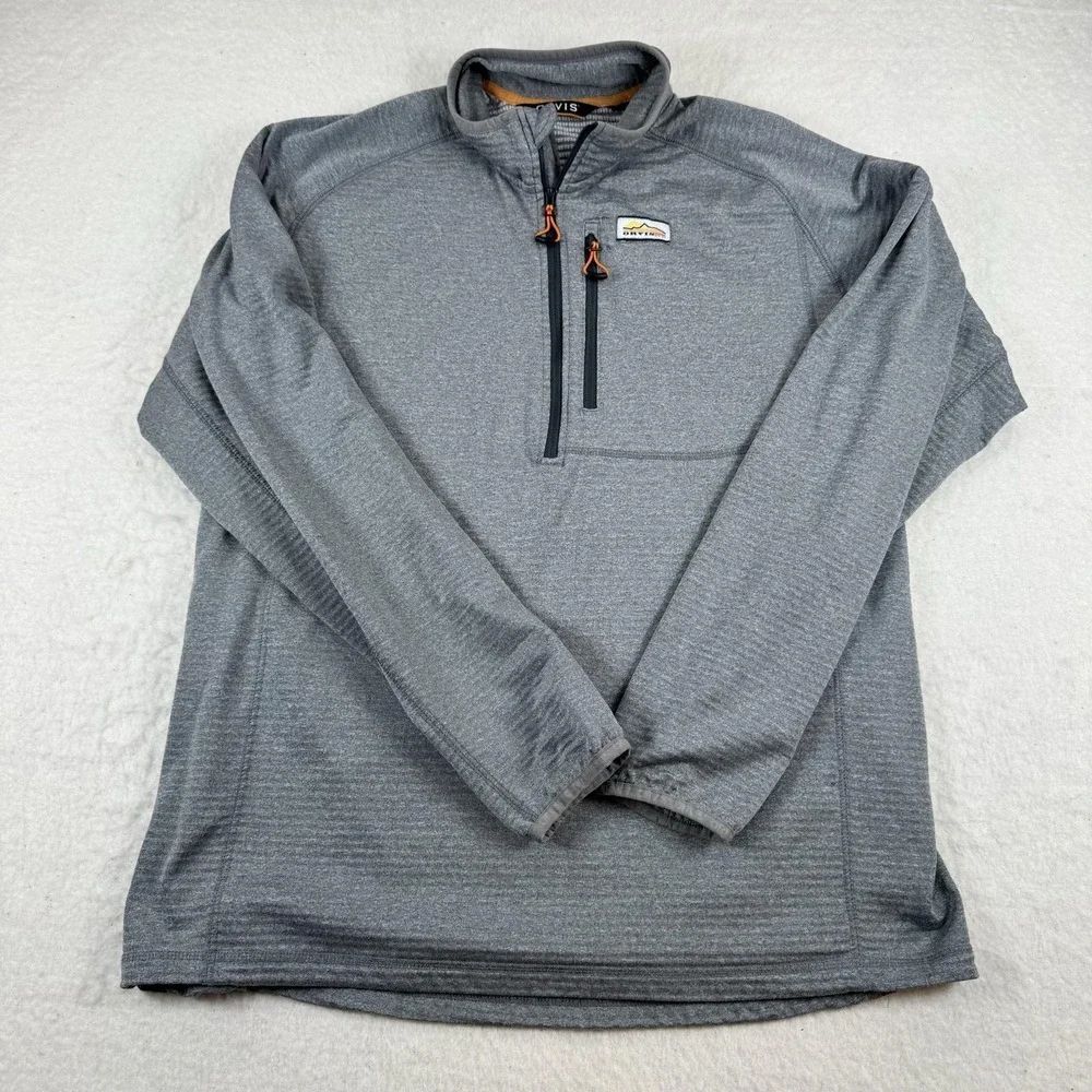 Orvis Sweatshirt Mens Size M Gray 1/4 Zip Mock Neck Fleece Stretch Pullover